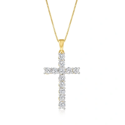 Ross-simons Diamond Cross Pendant Necklace In 14kt Yellow Gold In Silver