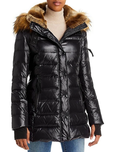 Aqua Faux Fur Trim Gloss Puffer Jacket - 100% Exclusive In Jet/natural