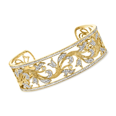 Ross-simons Diamond Floral Filigree Cuff Bracelet In 18kt Gold Over Sterling In Multi