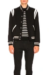 Saint Laurent Men Teddy Varsity Bomber Jacket In Black & White