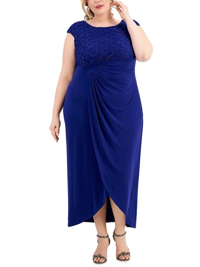 Connected Apparel Plus Womens Knit Glitter Evening Dress In Blue