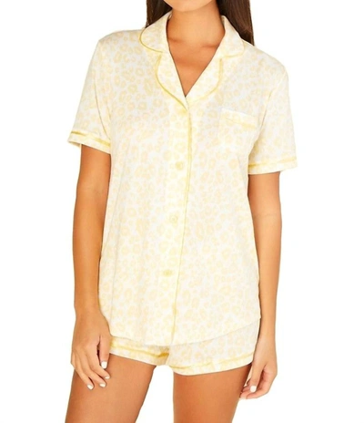 Cosabella Bella Printed Short Sleeve Top & Boxer Pajama Set In Animal Limone/limone In Multi