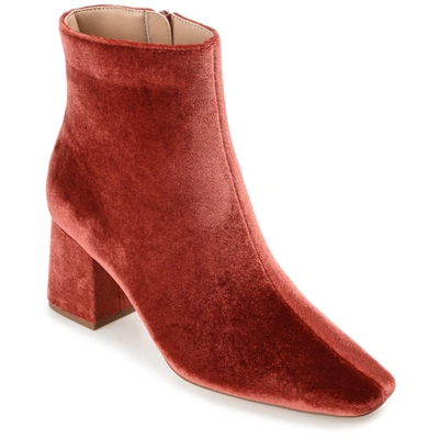 Journee Collection Women's Hazara Wide Width Velvet Block Heel Dress Booties In Red