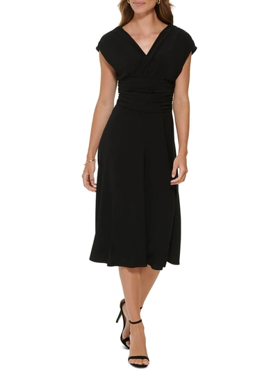 Dkny Womens Ruched V-neck Midi Dress In Black