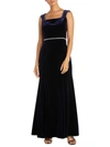 R & M Richards Womens Velvet Embellished Evening Dress In Blue