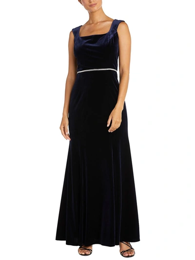 R & M Richards Womens Velvet Embellished Evening Dress In Blue