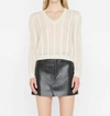FRAME POINTELLE CASHMERE RUCHED SWEATER IN OFF WHITE