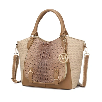 Mkf Collection By Mia K Jacqueline Signature Satchel Handbag In Beige