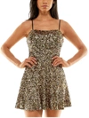 B Darlin Juniors Womens Sequined A-line Mini Dress In Gold