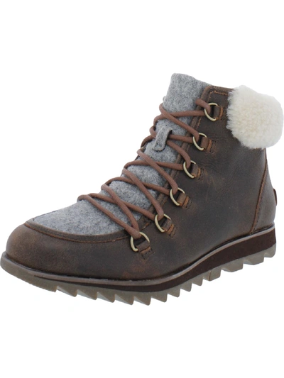 Sorel Harlow Womens Leather Shearling Ankle Boots In Brown