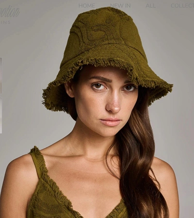 Devotion Twins Carved French Terry Bucket Hat In Khaki Green In Gold