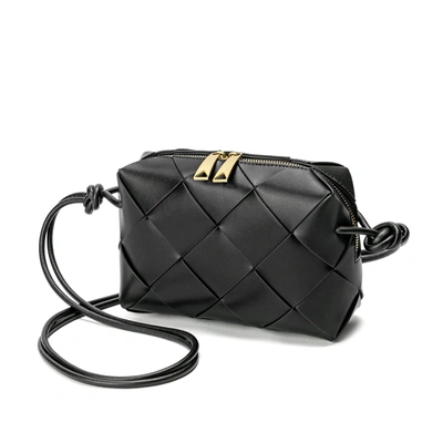 Tiffany & Fred Paris Tiffany & Fred Smooth Woven Leather Top-handle Crossbody/shoulder Bag In Black