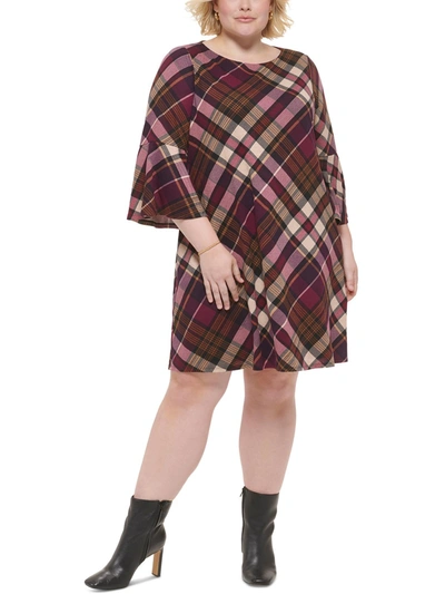 Jessica Howard Plus Womens Plaid Long Sleeves Shift Dress In Multi