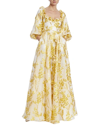 badgley mischka golden flower dress Jewel Badgley Mischka Women's Natasha Strapless Jacquard Maxi Dress