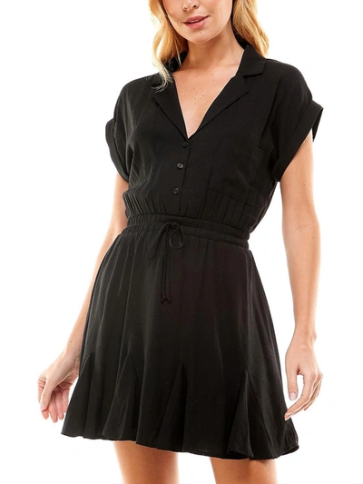 Trixxi Womens V-neck Knee Shirtdress In Black