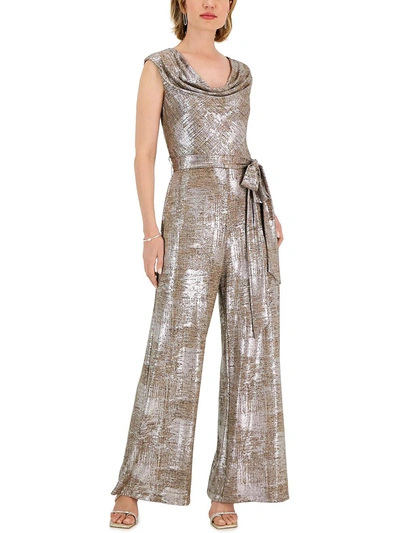 Connected Apparel Womens Metallic Cowl Neck Jumpsuit In Multi