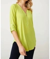 JOSEPH RIBKOFF RUCHED SLEEVE DETAIL TUNIC IN LIME GREEN