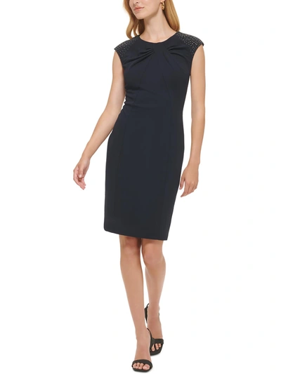 Calvin Klein Womens Crepe Embellished Sheath Dress In Blue