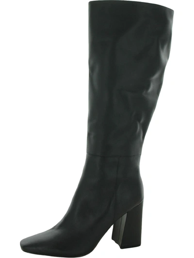 Aqua Flair Womens Leather Square Toe Knee-high Boots In Black