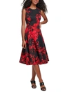 CALVIN KLEIN PETITES WOMENS PANEL MIDI FIT & FLARE DRESS