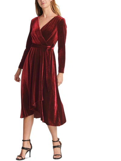 Dkny Womens Velvet Midi Wrap Dress In Red