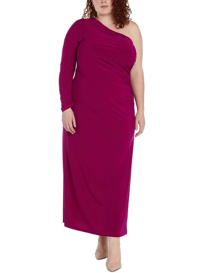 Nw Nightway Plus Womens Jersey One Shoulder Evening Dress In Pink