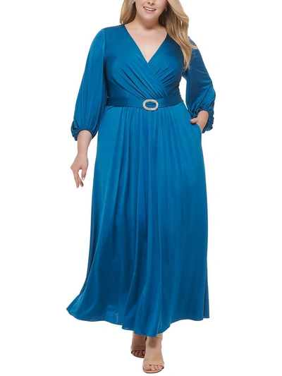 Eliza J Plus Womens Knit Long Sleeve Evening Dress In Blue