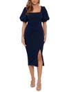 B & A BY BETSY AND ADAM WOMENS PUFF SLEEVE MIDI BODYCON DRESS