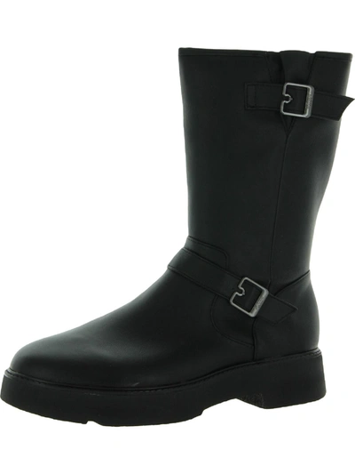 Dr. Scholl's Shoes Vip Womens Faux Leather Mid-calf Motorcycle Boots In Black