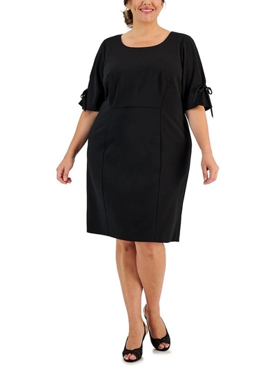 Connected Apparel Plus Womens Round-neck Knee Sheath Dress In Black