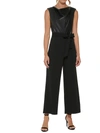 DKNY WOMENS FAUX LEATHER SLEEVELESS JUMPSUIT