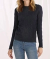 Minnie Rose Cotton Cable Ls Crew With Frayed Edges Sweater In Blue