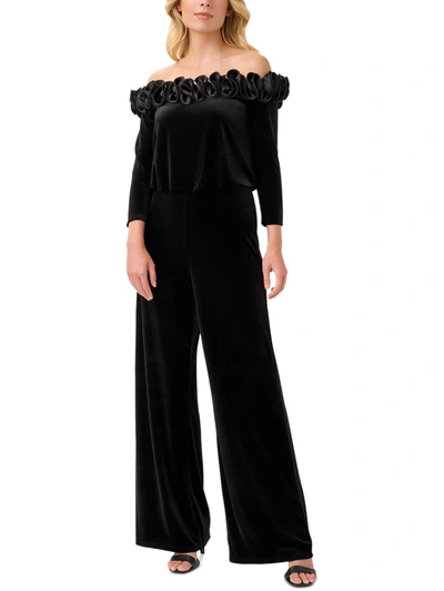 Adrianna Papell Plus Womens Velvet Off The Shoulder Jumpsuit In Black