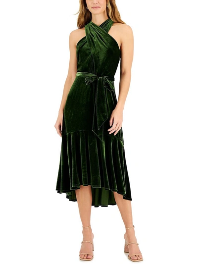 Taylor Petites Womens Velvet Tea Halter Dress In Green