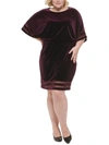 JESSICA HOWARD PLUS WOMENS VELVET KNEE SHEATH DRESS