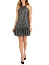 TAYLOR PETITES WOMENS SEQUINED HALTER COCKTAIL AND PARTY DRESS