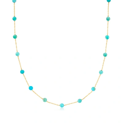 Rs Pure By Ross-simons 3-3.5mm Turquoise Bead Station Necklace In 14kt Yellow Gold In Blue