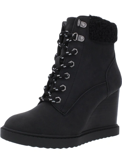 Dolce Vita Sherman Womens Faux Fur Lined Wedge Ankle Boots In Black