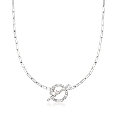 Rs Pure By Ross-simons Diamond Toggle Paper Clip Link Necklace In Sterling Silver