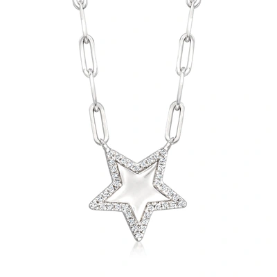 Rs Pure By Ross-simons Diamond Star Paper Clip Link Necklace In Sterling Silver