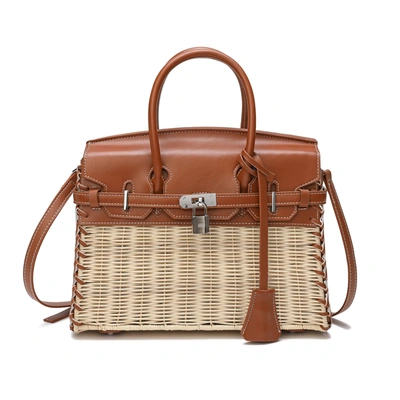 Tiffany & Fred Paris Tiffany & Fred Smooth-leather & Straw Top-handle Bag In Beige