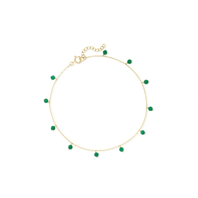 Rs Pure By Ross-simons Emerald Bead Station Anklet In 14kt Yellow Gold In Green