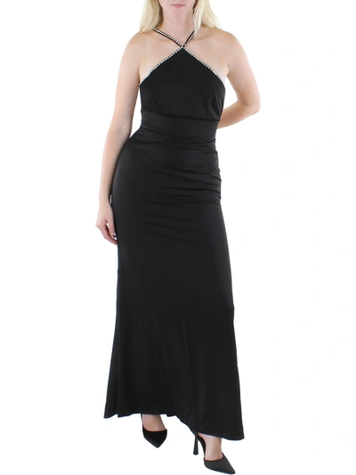Ieena For Mac Duggal Womens Embellished Halter Evening Dress In Black