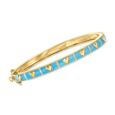 Ross-simons Turquoise Heart Enamel Bangle Bracelet In 18kt Gold Over Sterling In Blue