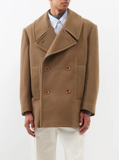 Lemaire Double-breasted Wool Pea Coat In Khaki