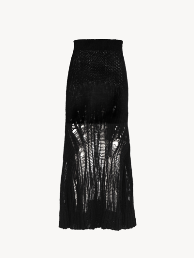 Chloé Flared Long Skirt Black Size Xs 64% Wool, 22% Alpaca, 14% Tussah Silk
