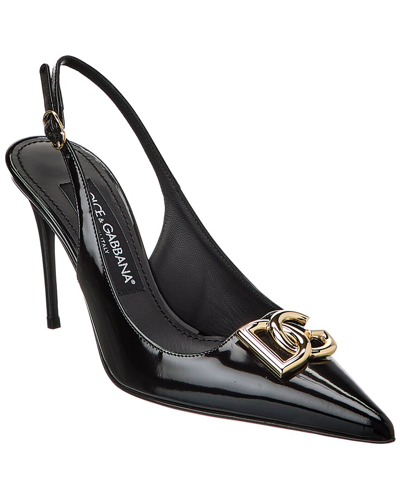 Dolce & Gabbana Lollo 90 Slingback Pumps In Polished Calfskin In Black