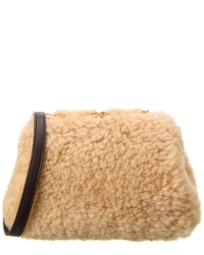 Tory Burch Cleo Small Shearling Shoulder Bag In Brown