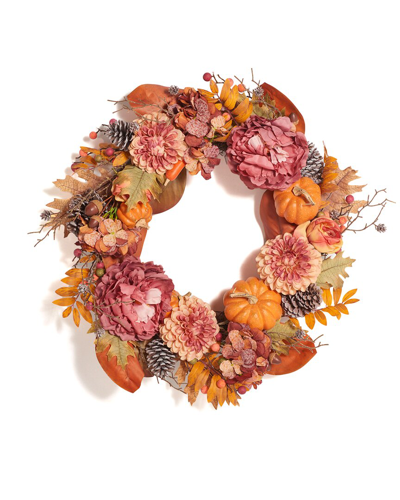 Safavieh Faux 28 Peony & Pumpkin Wreath In Multi