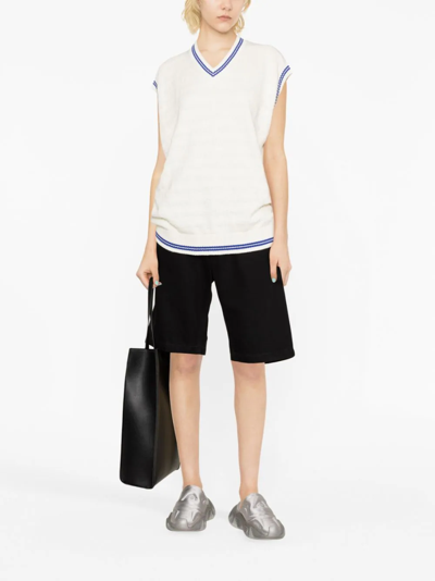 Alexander Wang Tunic V-neck Vest In Compact Cotton In 138 Off White/marine